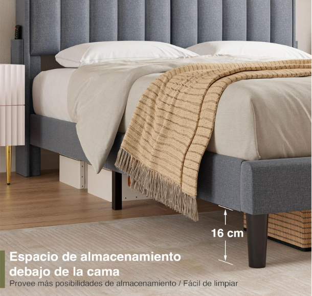 Base de Cama Queen Size con Cabecera de Almacenamiento