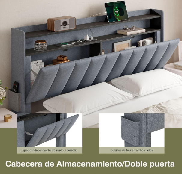 Base de Cama Queen Size con Cabecera de Almacenamiento