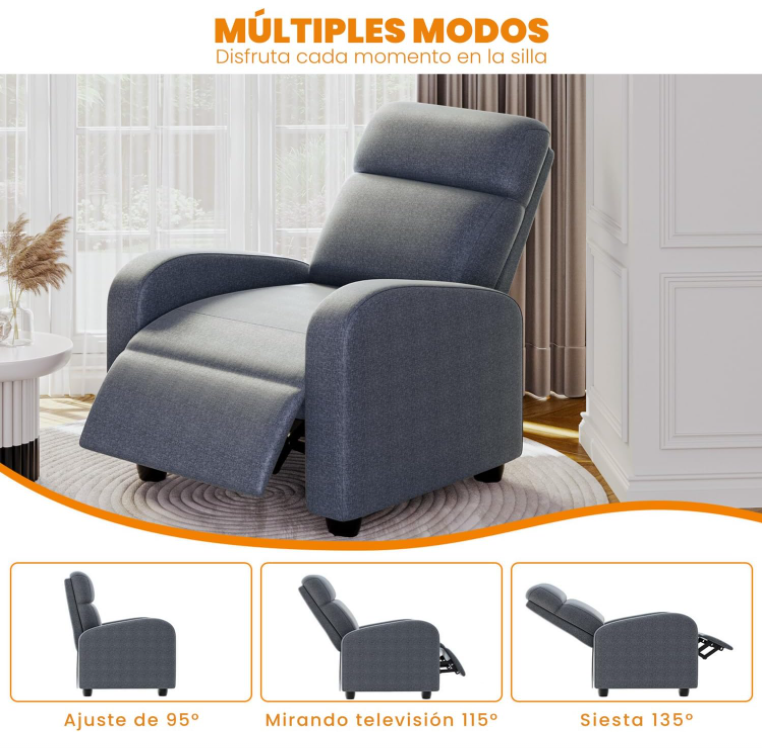 Sillón Gris Individual Reclinable con 8 Modos de Masaje con Soporte Lumbar