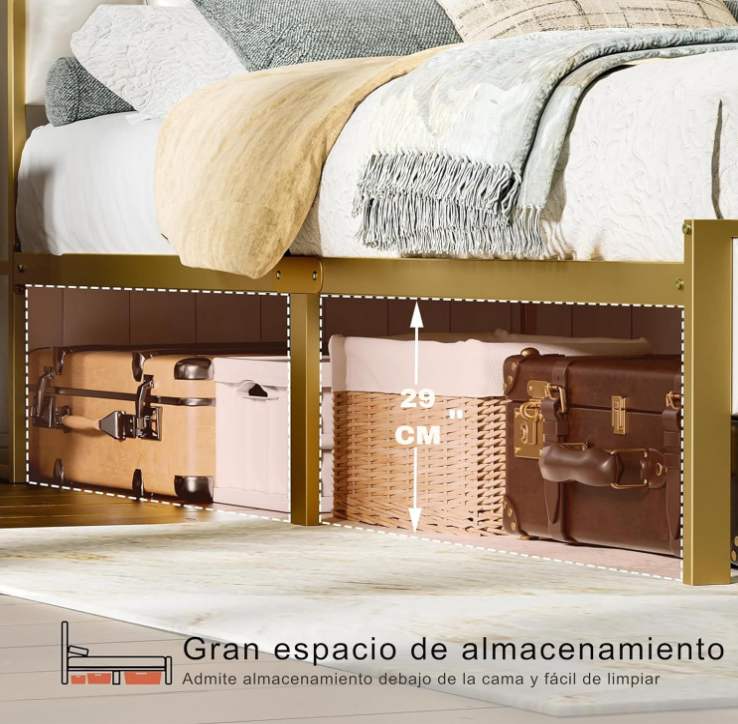 Base y Cabecera de Cama Queen Size con Luces Led 2 Salidas de CA y 2 USB