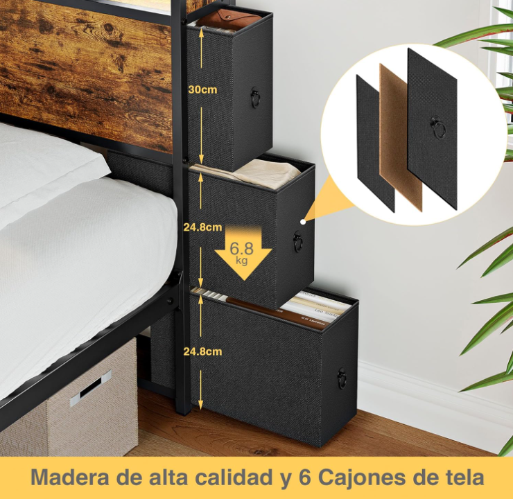 Base y Cabecera Matrimonial con Luces LED, 2 Salidas de CA y 2 USB