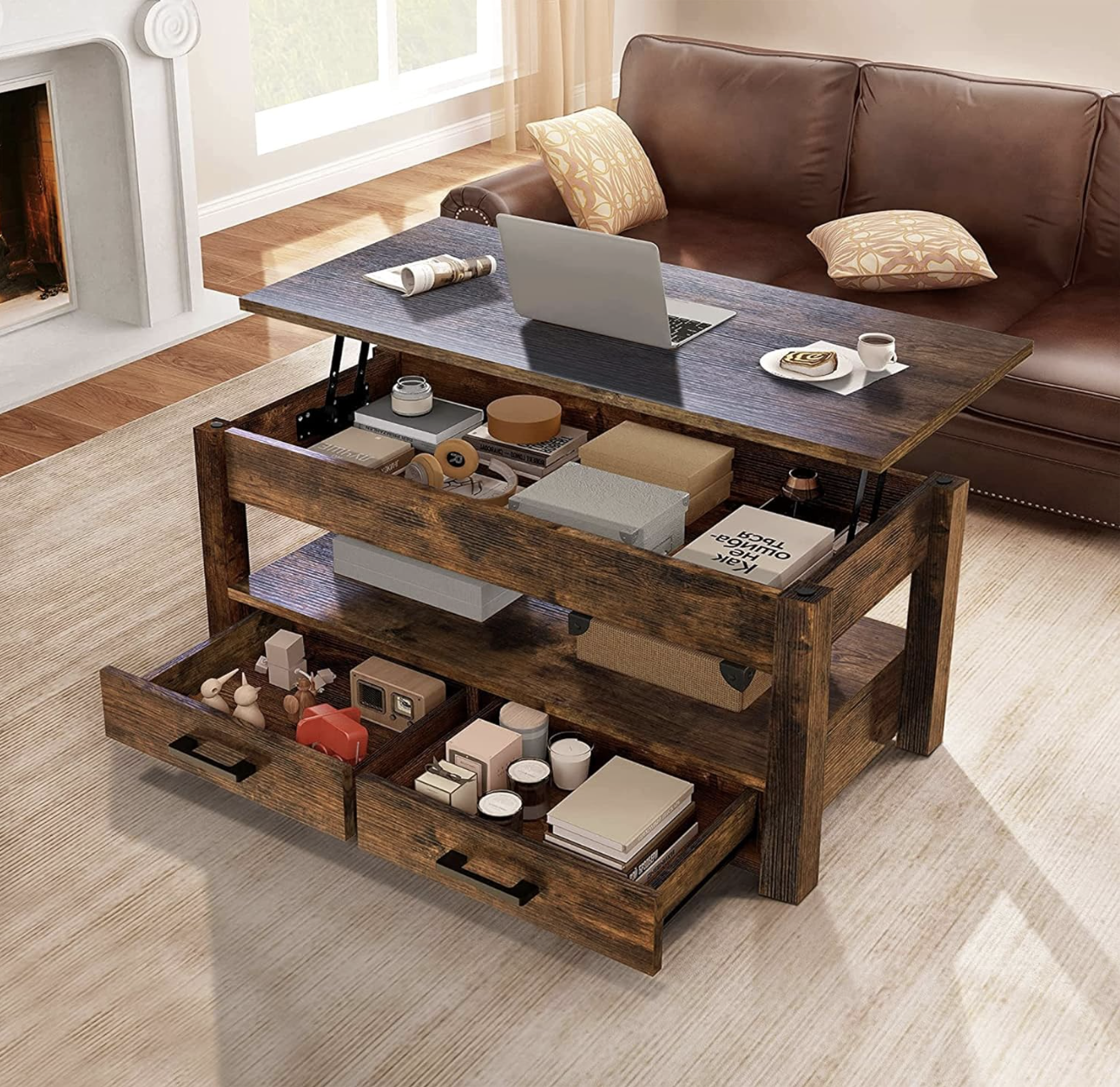 Mesa de Centro Elevable de 41.7" Estilo Rustico