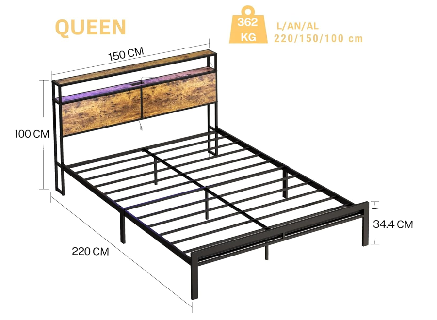 Base de Cama Matrimonial Cabecera con Luces Led