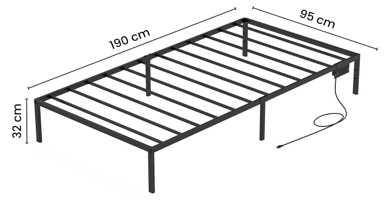 Base Cama Individual con Plataforma 2 Salidas CA y 2 USB