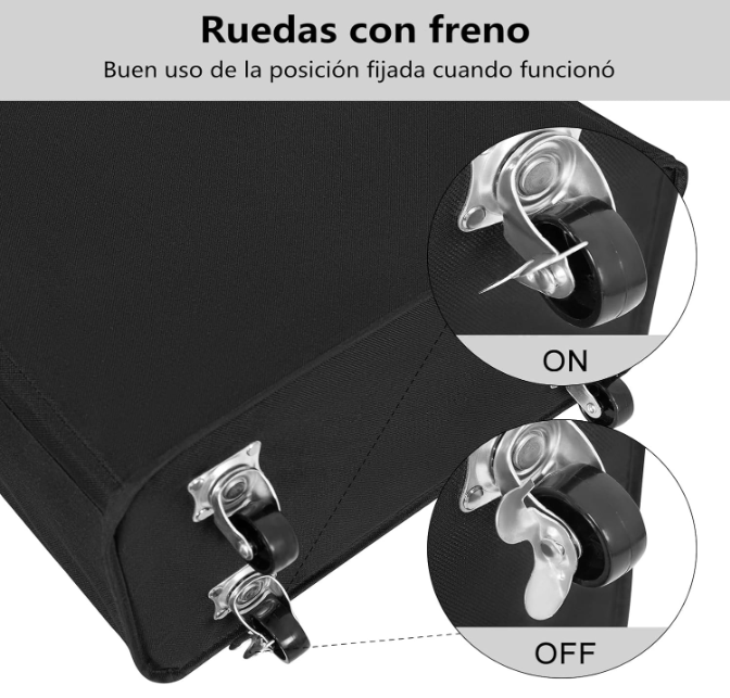 Cesta de Lavandería Negro Plegable con Ruedas