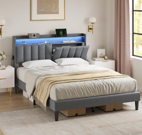 Base de Cama Queen Size con Cabecera de Almacenamiento