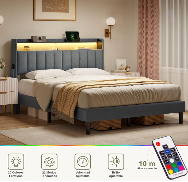 Base de Cama Queen Size con Cabecera de Almacenamiento