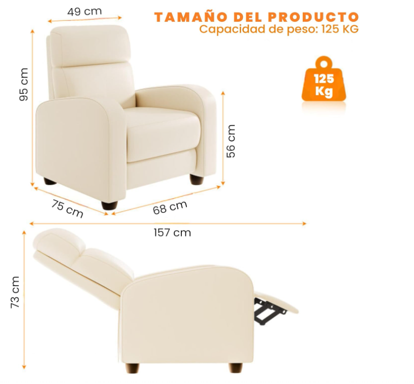 Sillón Individual Reclinable con 8 Modos de Masaje con Soporte Lumbar