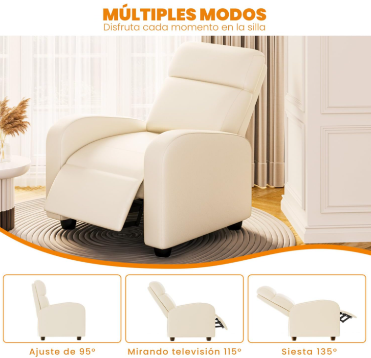 Sillón Individual Reclinable con 8 Modos de Masaje con Soporte Lumbar