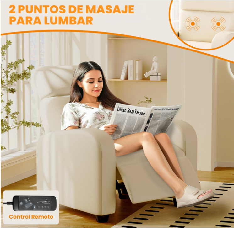 Sillón Individual Reclinable con 8 Modos de Masaje con Soporte Lumbar