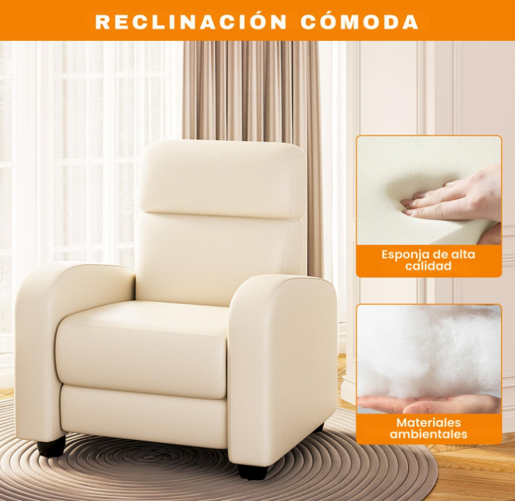 Sillón Individual Reclinable con 8 Modos de Masaje con Soporte Lumbar