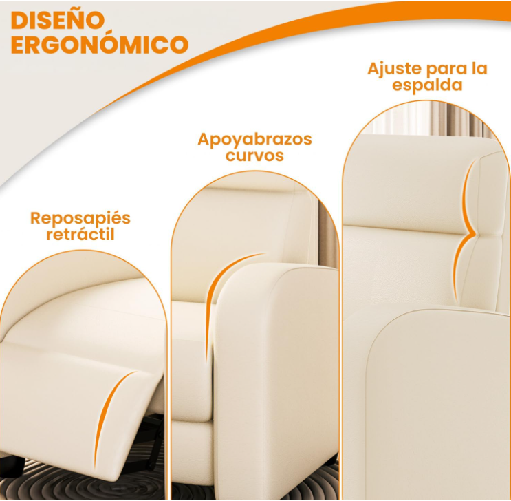 Sillón Individual Reclinable con 8 Modos de Masaje con Soporte Lumbar