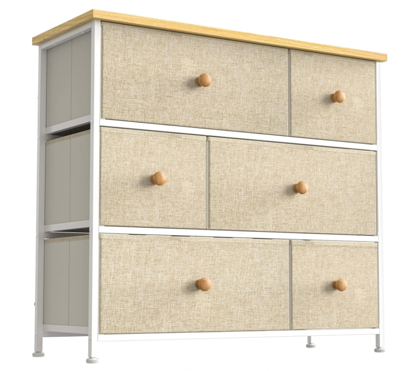 Cómoda Cajonera Beige de 6 Cajones Deslizantes