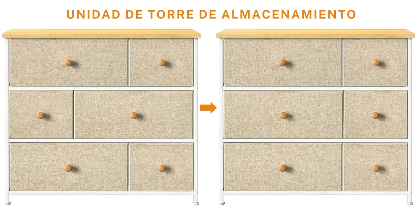 Cómoda Cajonera Beige de 6 Cajones Deslizantes