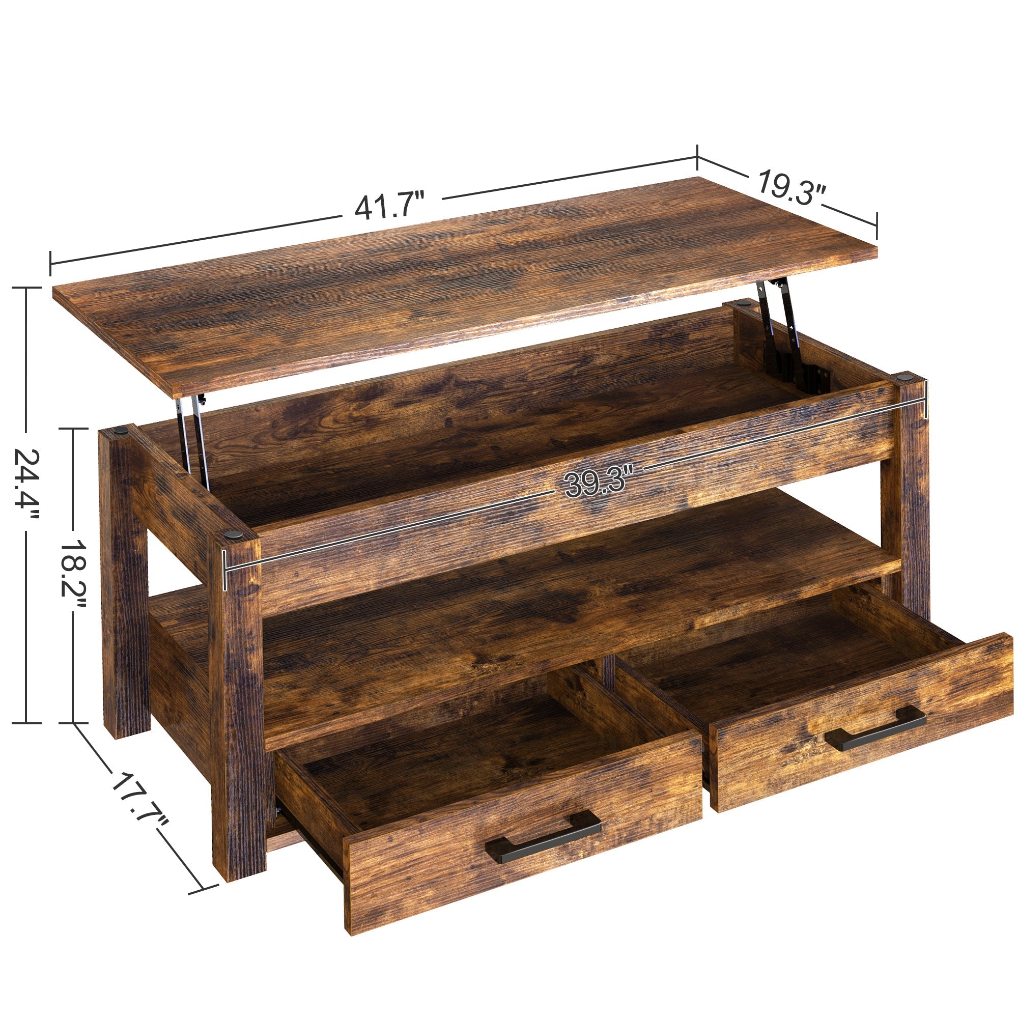 Mesa de Centro Elevable de 41.7" Estilo Rustico