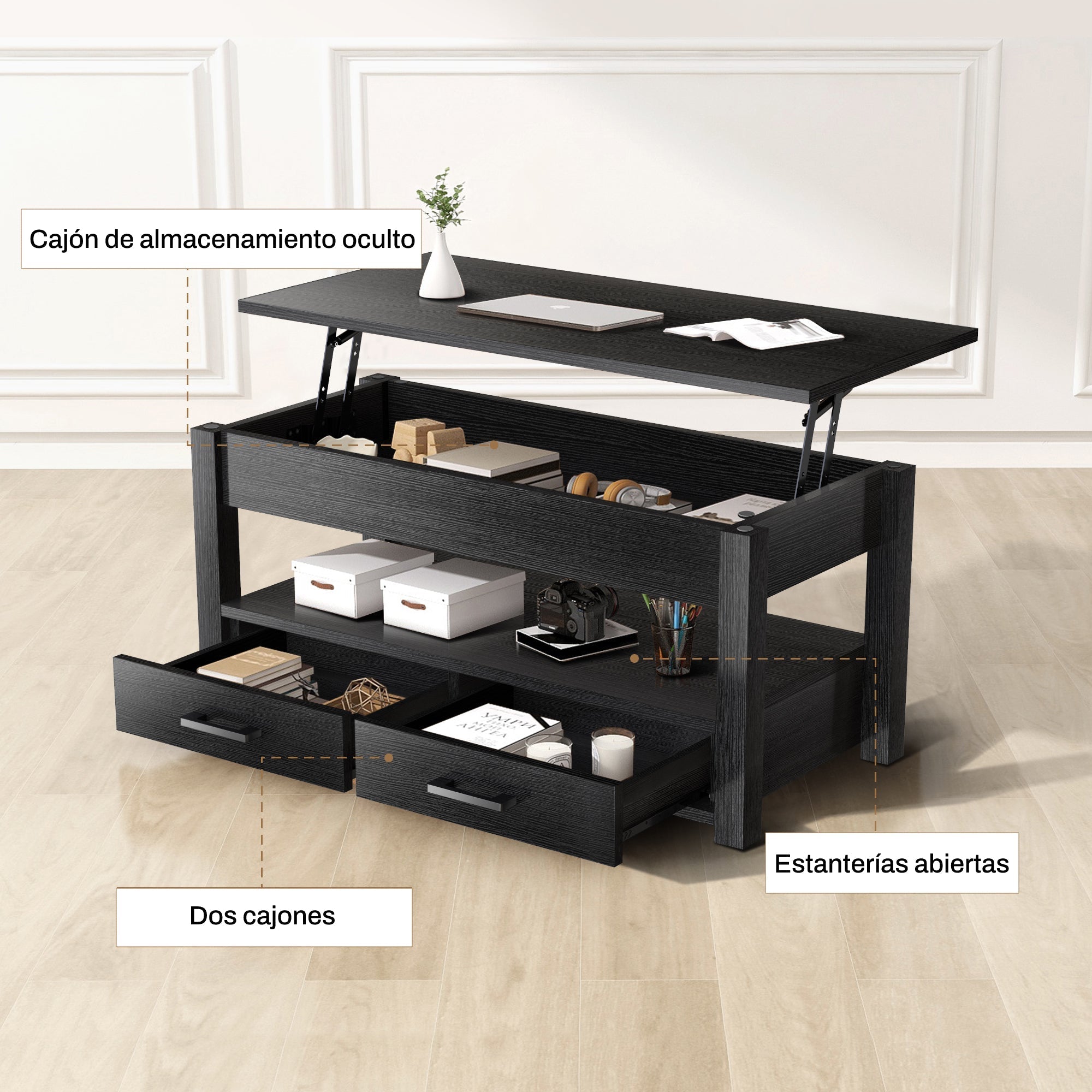 Mesa de Centro Elevable de 41.7" Color Negro