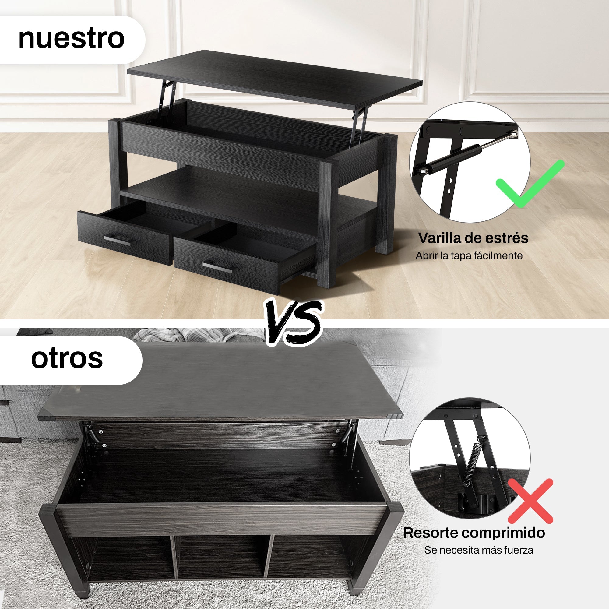 Mesa de Centro Elevable de 41.7" Color Negro