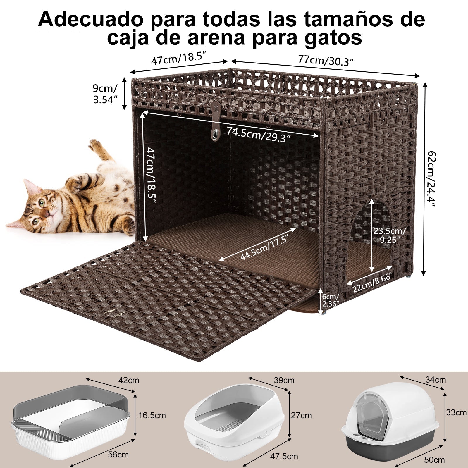 Caja de Arena para Gatos de Ratán Color Café