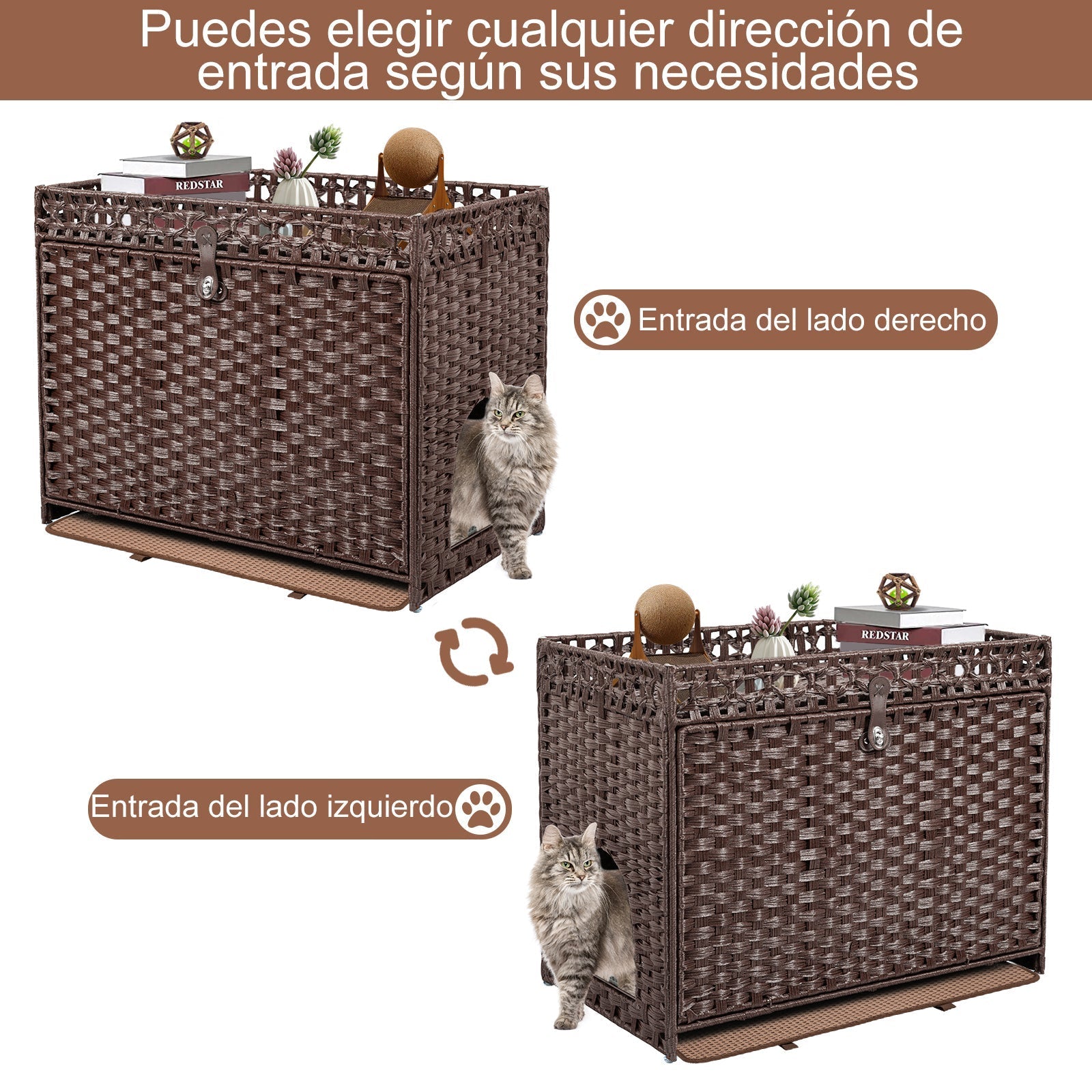 Caja de Arena para Gatos de Ratán Color Café