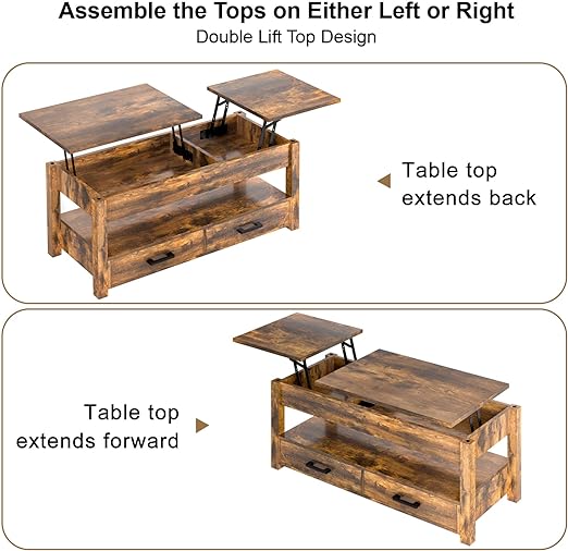 Mesa de Centro Elevable de 41.7" Estilo Rustico