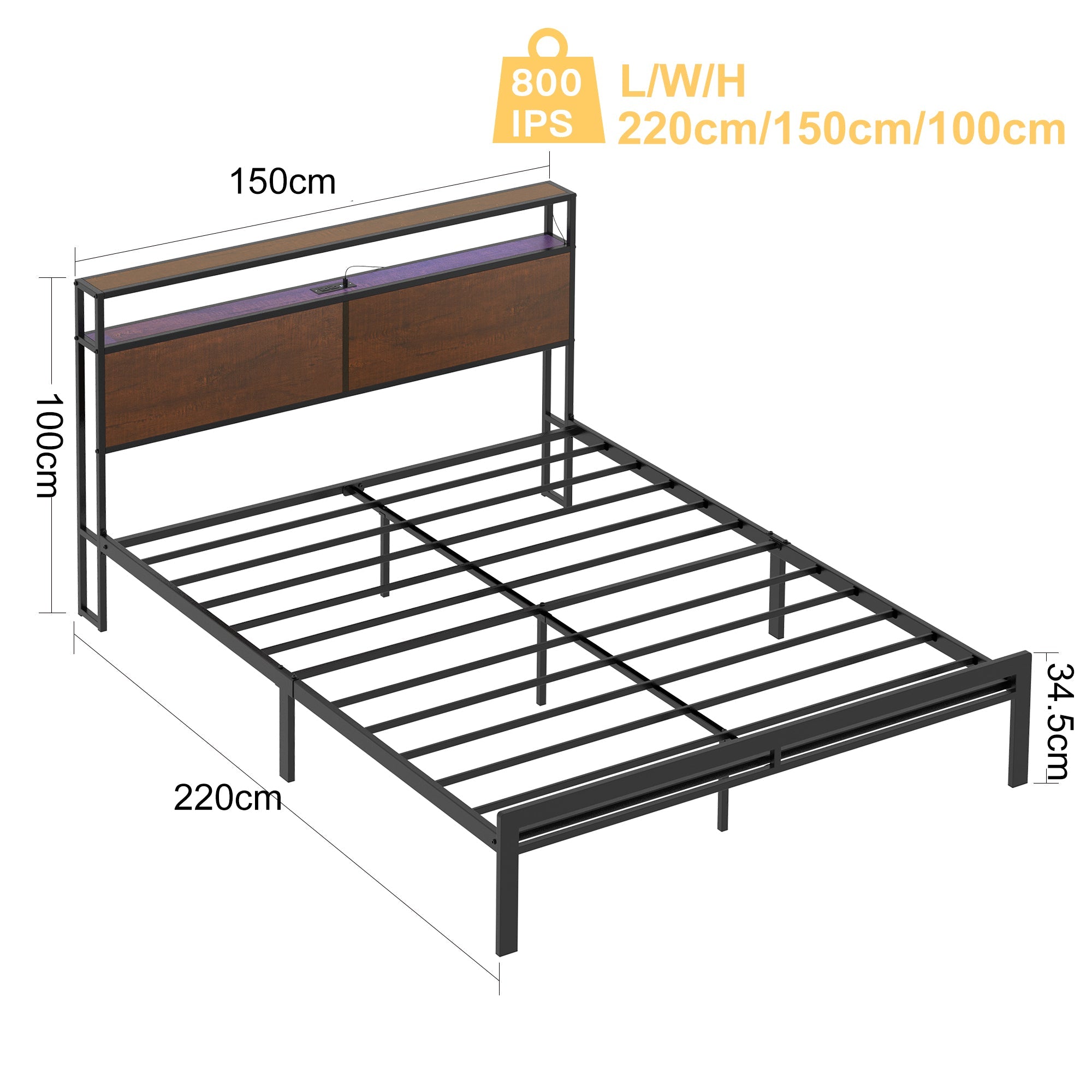 Base para Cama Queen Size con Toma Corriente Estilo Industrial